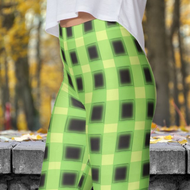 Klassisches Schwarz-Mindaro-Karo-Muster Leggings (Classic Black and Mindaro Check Pattern Leggings)