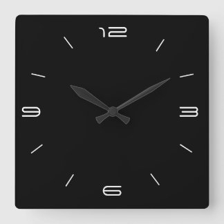 Klassisches Schwarz mit weißen Zahlen> quadratisch Quadratische Wanduhr