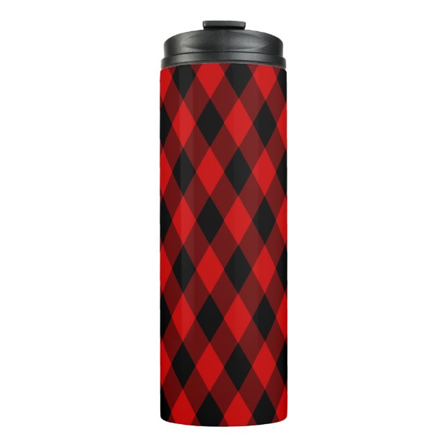 Klassisches Schwarz-Rot-Diamant-Muster Thermosbecher (Vorderseite)