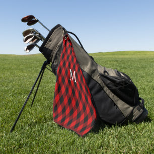 Klassisches Schwarz-Rot-Diamantmuster und Monogram Golfhandtuch