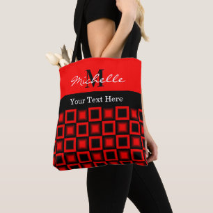 Klassisches Schwarz-Rot-Quadrat-Muster Mit Monogra Tasche