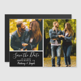 Klassisches Schwarz Save the Date 2 FotoCollage Magneteinladung