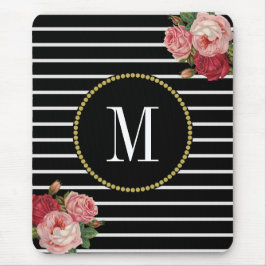 Klassisches Schwarz Streifen Antique Boho Floral M Mousepad