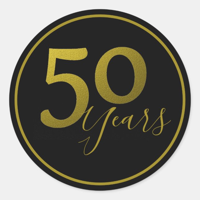 Klassisches Schwarz und Gold 50 Jahre Runder Aufkleber (Vorderseite)