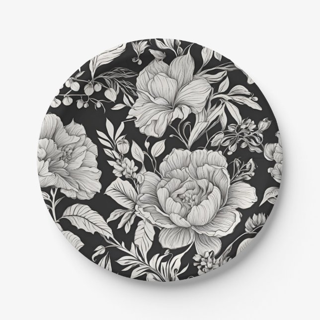 Klassisches Schwarz und Weiß, Vintag Pappteller (Vorderseite)