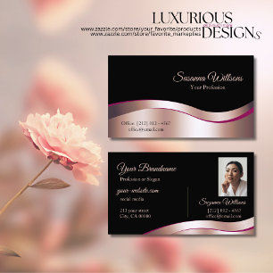 Klassisches Schwarz Wavy Rose Gold Dekor mit Foto  Visitenkarte
