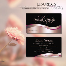Klassisches Schwarz Wavy Rose Gold Dekor mit Initi Visitenkarte