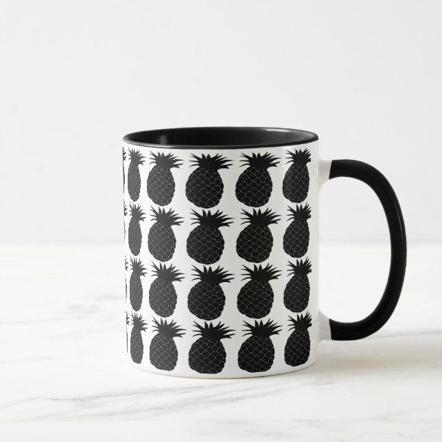 Klassisches Schwarz-Weiß-Ananas-Muster Tasse (Rechts)