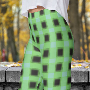 Klassisches Schwarz-Weiß-Aquamarines Karo-Muster Leggings