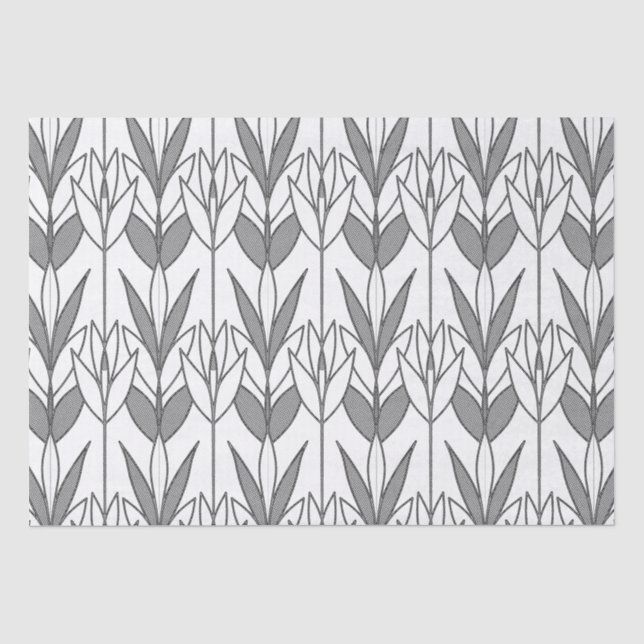 Klassisches Schwarz-Weiß-Art-Déco Floral-Muster Ch Seidenpapier (Vorderseite)