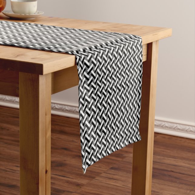 Klassisches Schwarz-Weiß-Art-Deco Herringbone-Must Kurzer Tischläufer (Beispiel)
