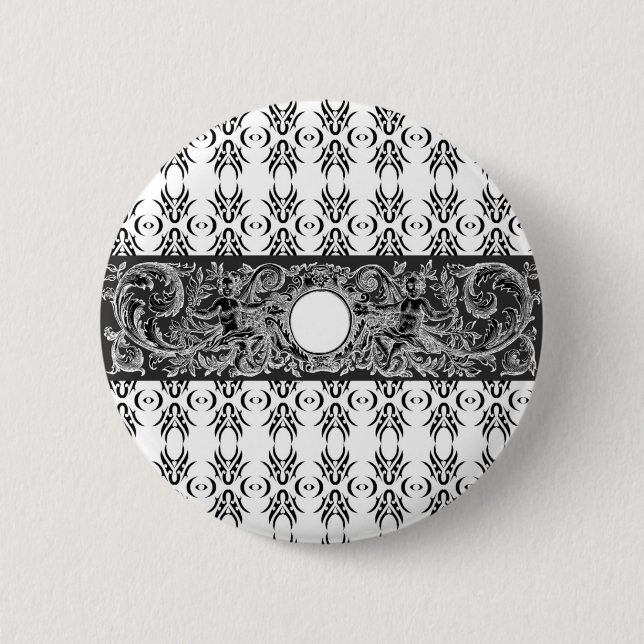 Klassisches Schwarz-weiß-Barockmuster zum Anpassen Button (Vorderseite)