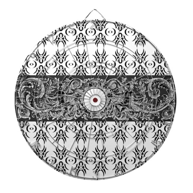 Klassisches Schwarz-weiß-Barockmuster zum Anpassen Dartscheibe (vorne)