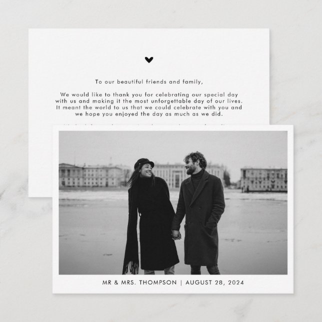 Klassisches Schwarz-Weiß-Foto Dankeskarte (Vorne/Hinten)