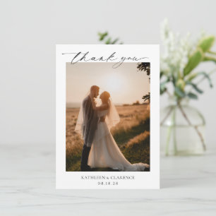 Klassisches Schwarz-Weiß-Foto Elegante Hochzeit Dankeskarte