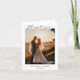Klassisches Schwarz-Weiß-Foto Elegante Hochzeit Dankeskarte