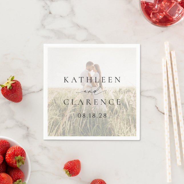 Klassisches Schwarz-Weiß-Foto Elegante Hochzeit Serviette (Beispiel)
