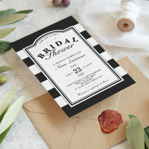 Klassisches Schwarz-weiß gestreiftes Brautparty Einladung
