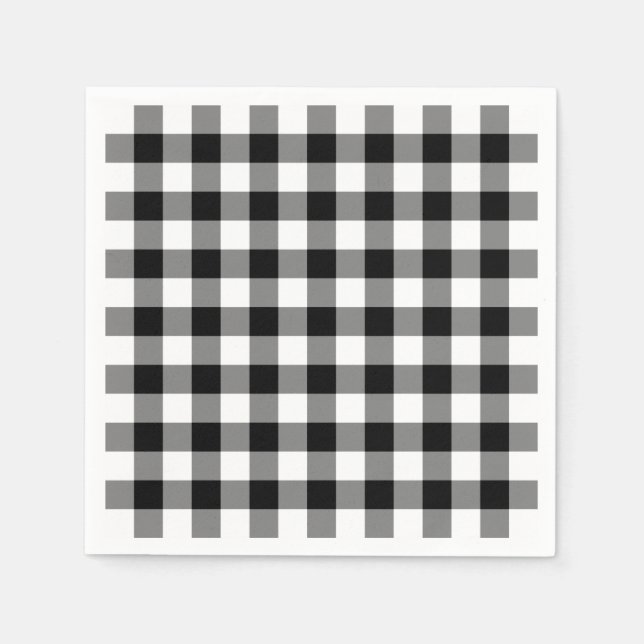 Klassisches Schwarz-Weiß-Gingham-Kariertes Muster Serviette (Vorderseite)