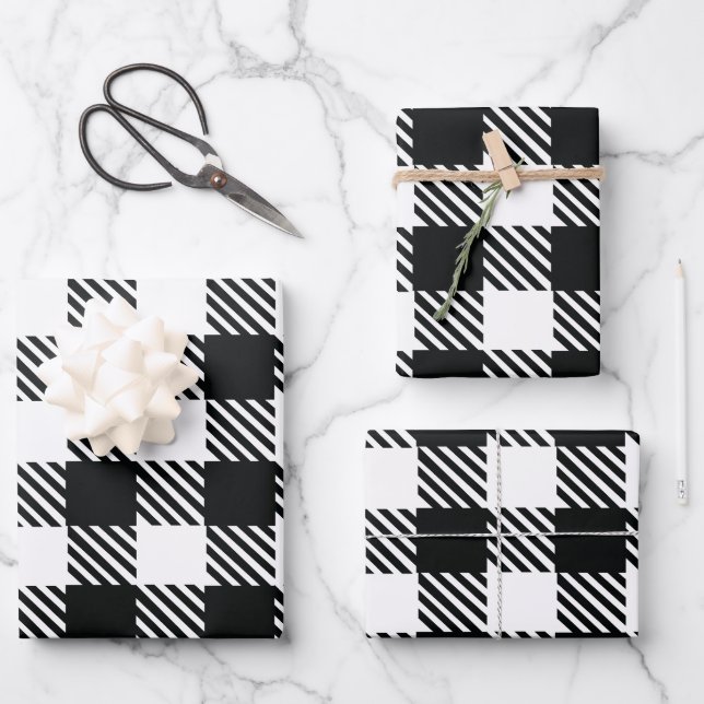 Klassisches Schwarz-Weiß-Gingham-Karo-Geschenk Geschenkpapier Set (Vorderseite)