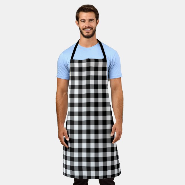 Klassisches Schwarz-weiß Gingham Karo Pattern Schürze (Getragen)