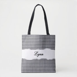 Klassisches Schwarz-Weiß-Gingham | Personalisierte Tasche