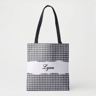 Klassisches Schwarz-Weiß-Gingham Personalisierte Tasche