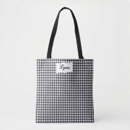 Klassisches Schwarz-Weiß-Gingham | Personalisierte Tasche