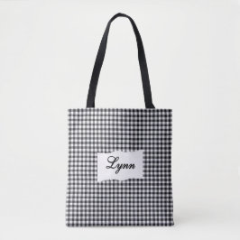 Klassisches Schwarz-Weiß-Gingham | Personalisierte Tasche