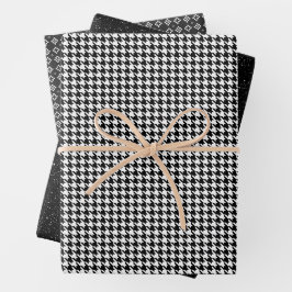 Klassisches Schwarz-Weiß-Hahnentrittmuster Geschenkpapier Set
