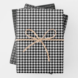 Klassisches Schwarz-Weiß-Hahnentrittmuster Geschenkpapier Set