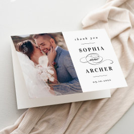 Klassisches Schwarz-Weiß-HochzeitsFoto Dankeskarte