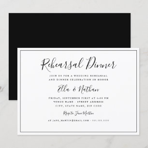 Klassisches Schwarz-Weiß-Hochzeitsprobe-Dinner Einladung