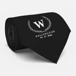 Klassisches Schwarz-Weiß-Lorbeer-Monogramm-Hochzei Krawatte