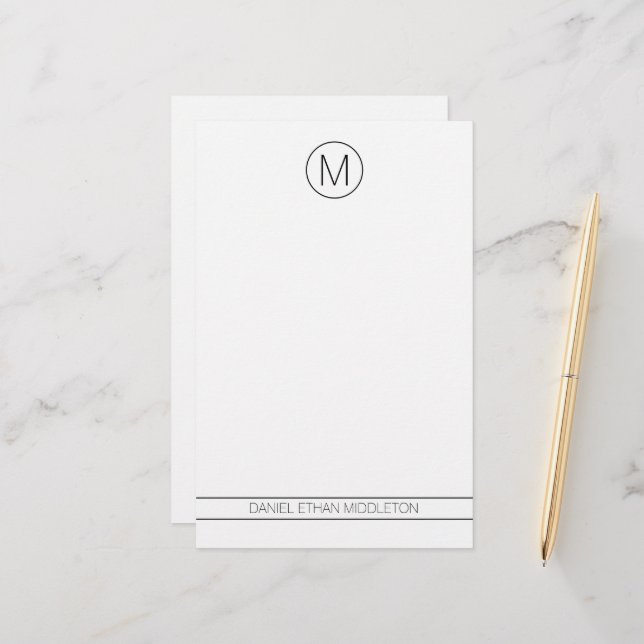 Klassisches Schwarz-Weiß-Modernes Monogramm Briefpapier (Vorderseite/Rückseite Beispiel)