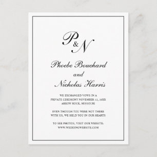 Klassisches Schwarz-Weiß-Monogramm-Hochzeitstil Ankündigungspostkarte