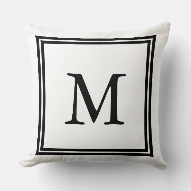 Klassisches Schwarz-Weiß-Monogramm Kissen (Vorderseite)
