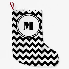 Klassisches Schwarz-Weiß-Monogramm-Muster Kleiner Weihnachtsstrumpf