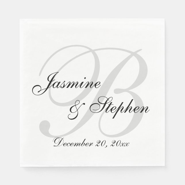 Klassisches Schwarz-Weiß-Monogramm-Papier Napkin Serviette (Vorderseite)