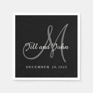 Klassisches Schwarz-Weiß-Monogramm-Papier Napkins Serviette