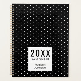 Klassisches Schwarz-Weiß-Polka-Punkt-Tagebuch Planer