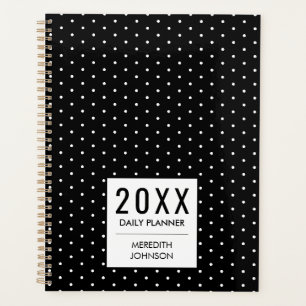 Klassisches Schwarz-Weiß-Polka-Punkt-Tagebuch Planer