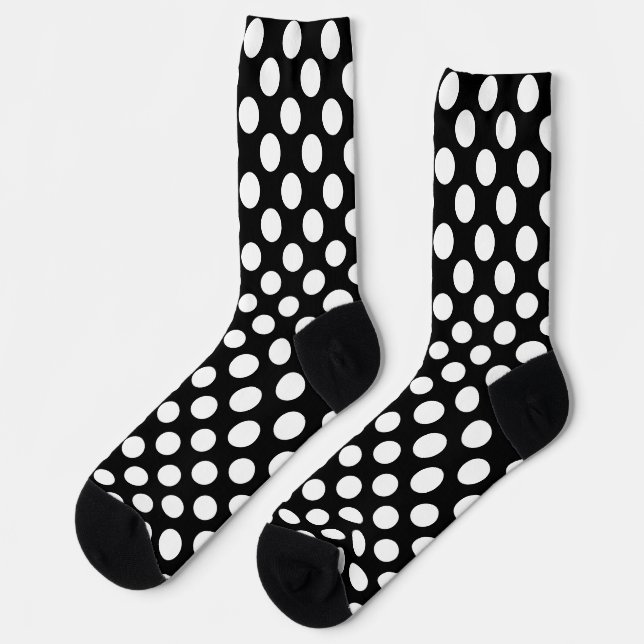 Klassisches Schwarz-Weiß-Punktmuster Socken (Linkes Detail)