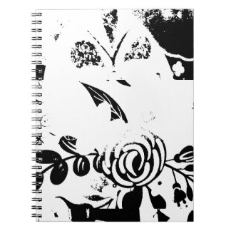 Klassisches Schwarz-Weiß-verblasstes Blumen-Spiral Notizblock