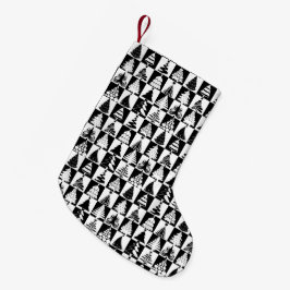 Klassisches Schwarz-Weiß-Weihnachtsbaummuster Kleiner Weihnachtsstrumpf
