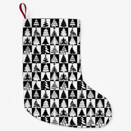 Klassisches Schwarz-Weiß-Weihnachtsbaummuster Kleiner Weihnachtsstrumpf