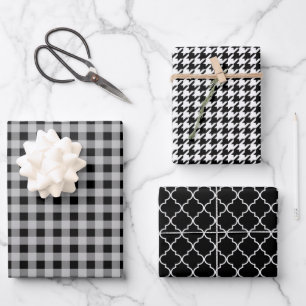 Klassisches Schwarz-Weiß-Weihnachtsmuster mit Imme Geschenkpapier Set