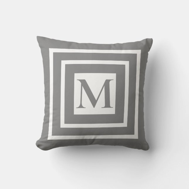 Klassisches Schwarz-weißes gerahmtes Monogramm Kissen (Vorderseite)