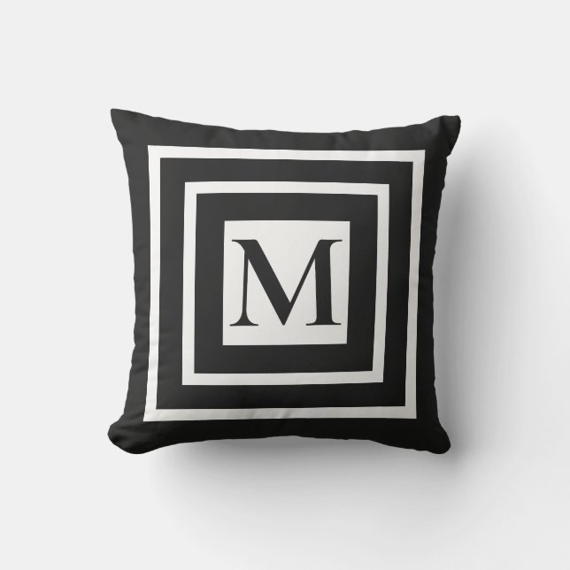 Klassisches Schwarz-weißes gerahmtes Monogramm Kissen (Vorderseite)