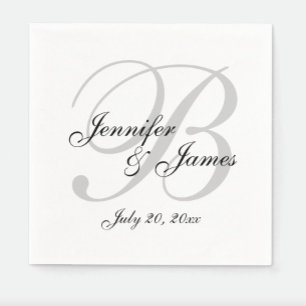 Klassisches Schwarz-weißes Monogramm-Hochzeitspapi Serviette